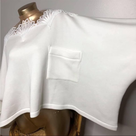 White lace illusion mesh dolman oversize soft fleece lined sweatshirt top - Picture 8 of 11